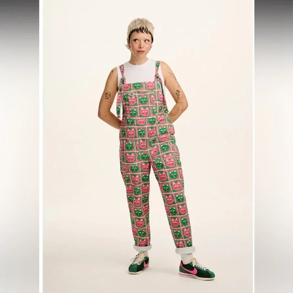 NWT Lucy and Yak exclusive Cat Print dungaree overalls - Picture 1 of 6